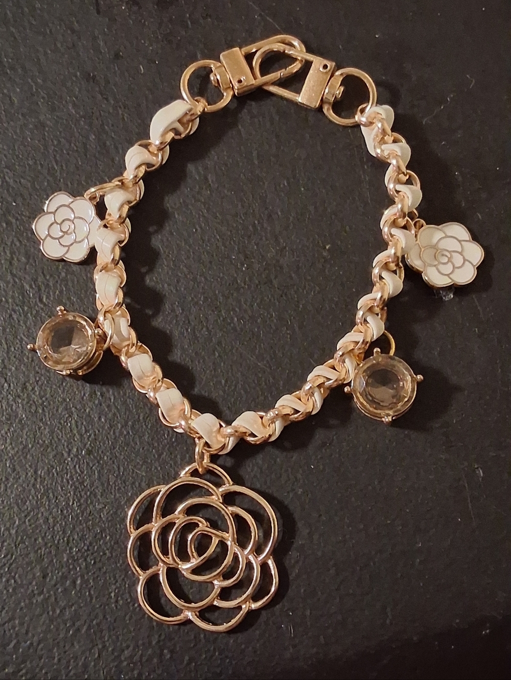 Elegant Gold and Cream Camelia Bag Charm